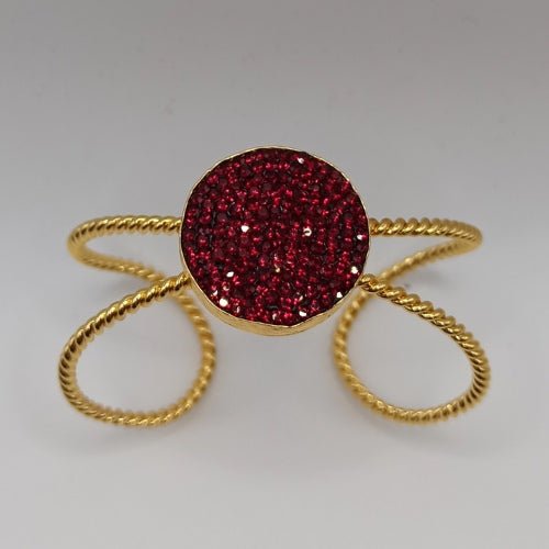 Χειροποίητο βραχιόλι από ορείχαλκο με κόκκινα ζιργκόν επιχρυσωμένο (B1129)