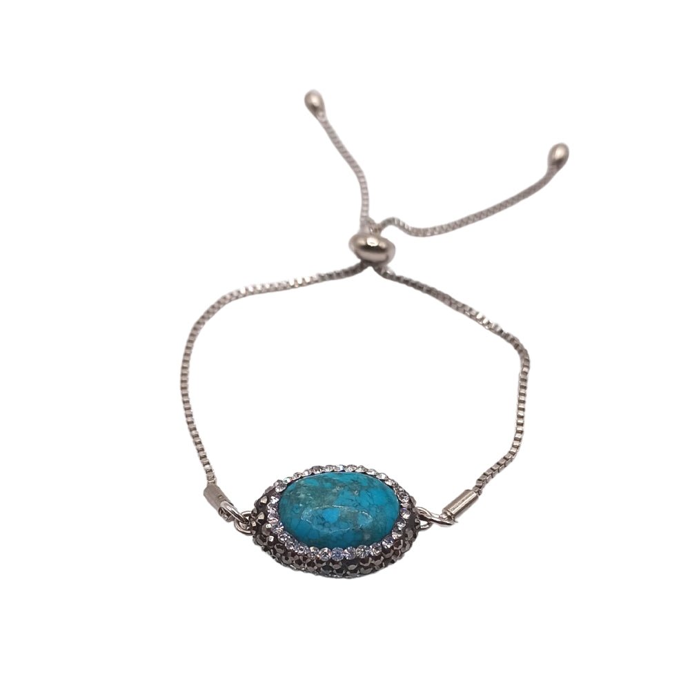 Χειροποίητο βραχιόλι ατσάλινο με πέτρα τυρκουάζ (B1117)