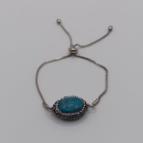 Χειροποίητο βραχιόλι ατσάλινο με πέτρα τυρκουάζ (B1117)
