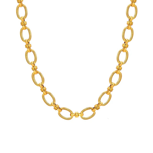 Κολιέ από Ατσάλι με Οβάλ Κρίκους – Χρυσό (N1815)