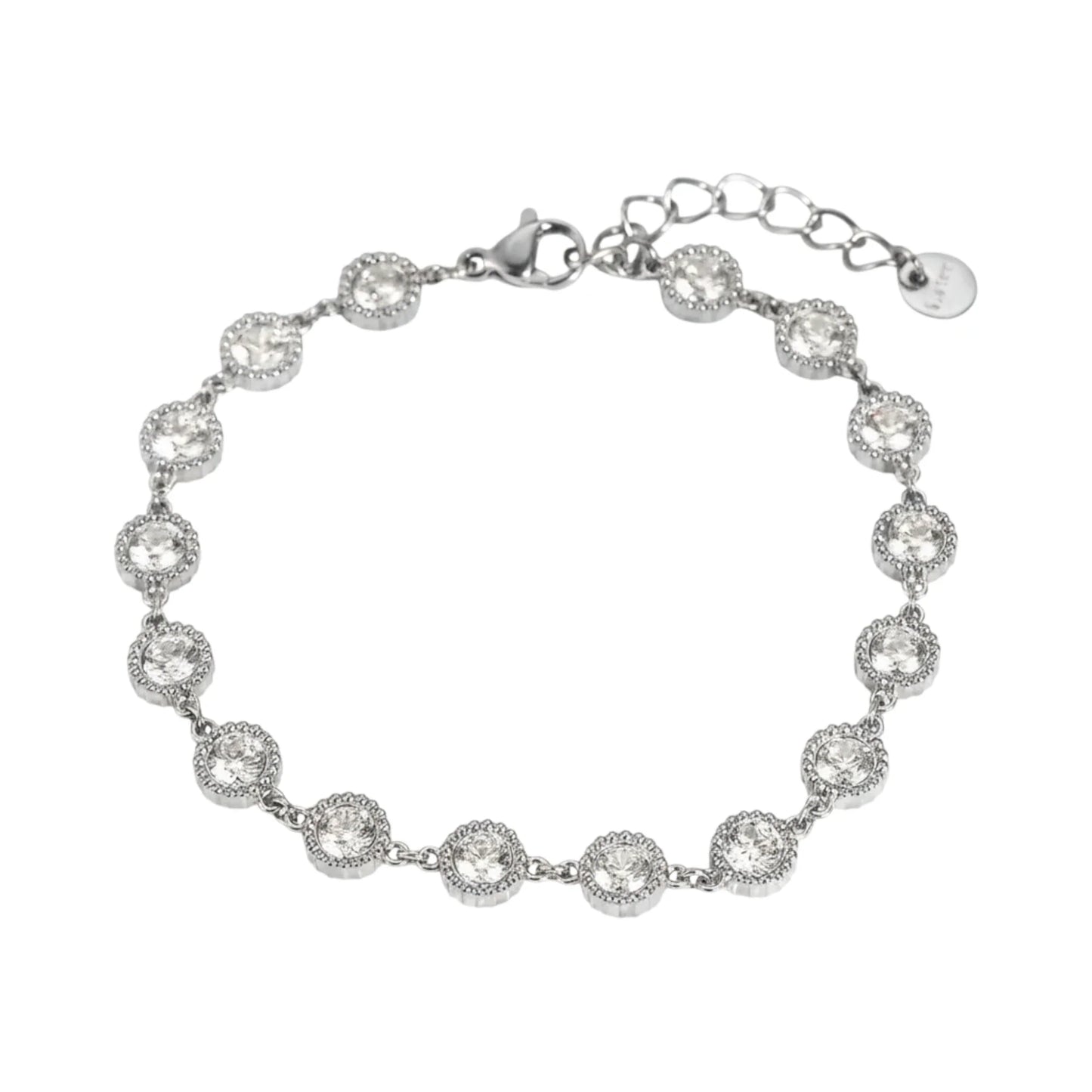 Ατσάλινο βραχιόλι με λευκές πέτρες σε ασημί τόνο (B1711)