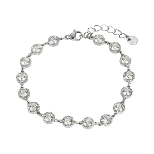 Ατσάλινο βραχιόλι με λευκές πέτρες σε ασημί τόνο (B1711)
