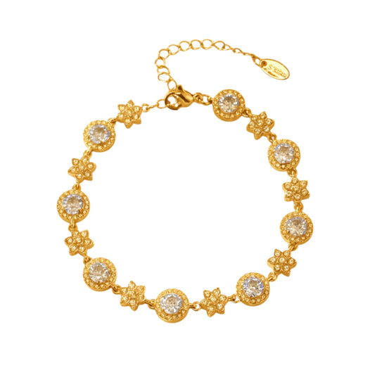 Ατσάλινο βραχιόλι με αστέρια και ζιργκόν σε χρυσό τόνο (B1713)