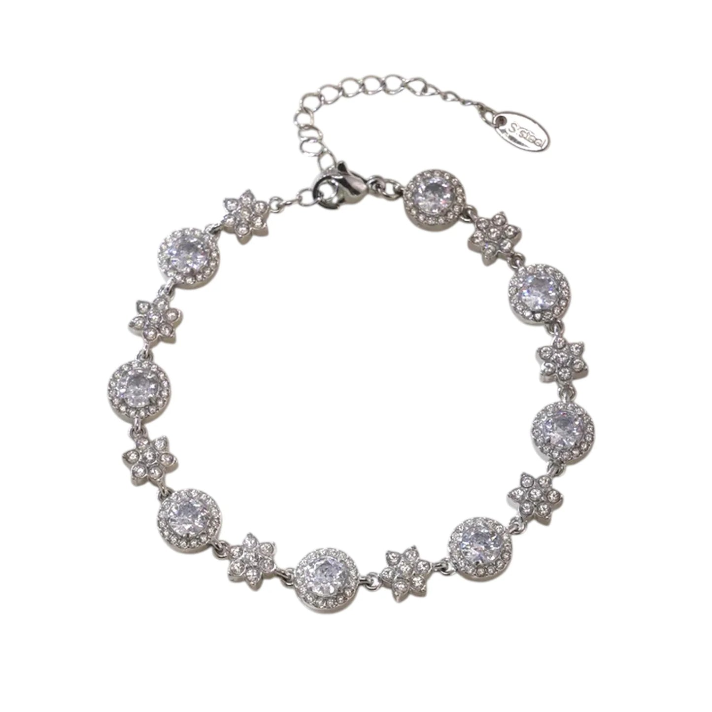 Ατσάλινο βραχιόλι με αστέρια και ζιργκόν σε ασημί τόνο (B1714)