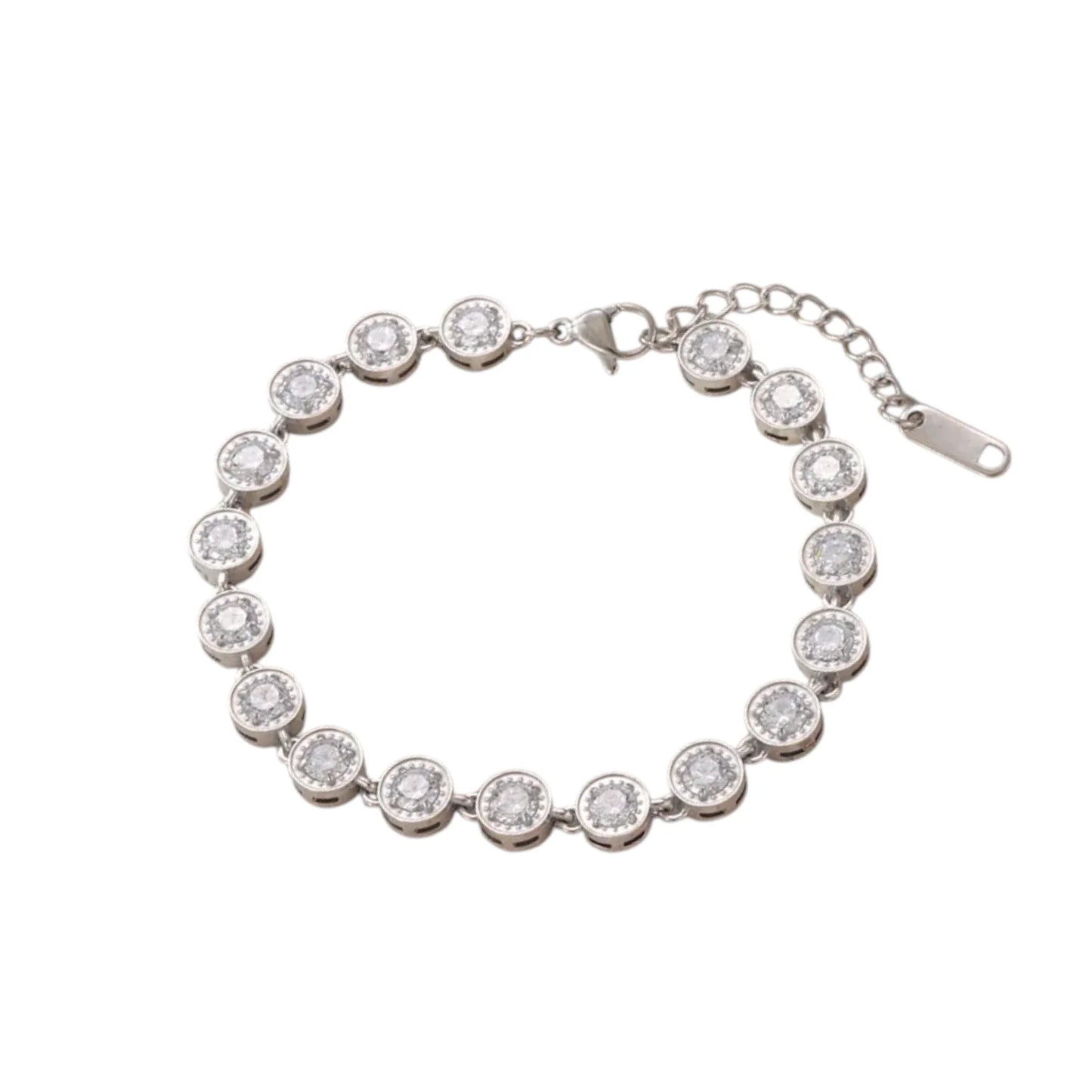 Ατσάλινο Βραχιόλι με Λευκά Ζιργκόν σε Ασημί Απόχρωση (B1718)