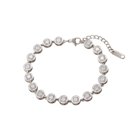 Ατσάλινο Βραχιόλι με Λευκά Ζιργκόν σε Ασημί Απόχρωση (B1718)