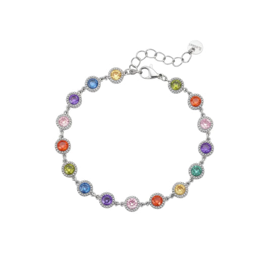 Ατσάλινο Ασημί Βραχιόλι με Πολύχρωμα Ζιργκόν (B1721)