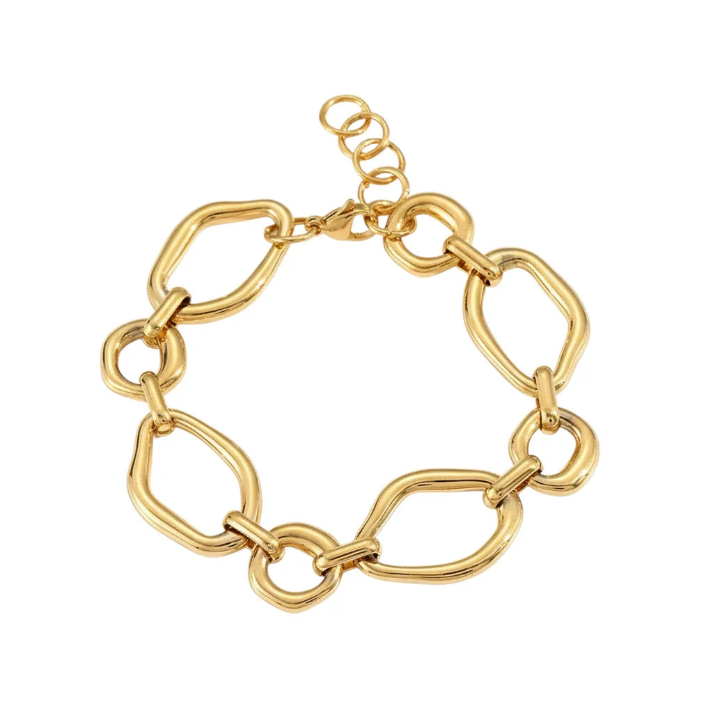 Ατσάλινο Βραχιόλι με Οβάλ Κρίκους – Χρυσό (B1724)