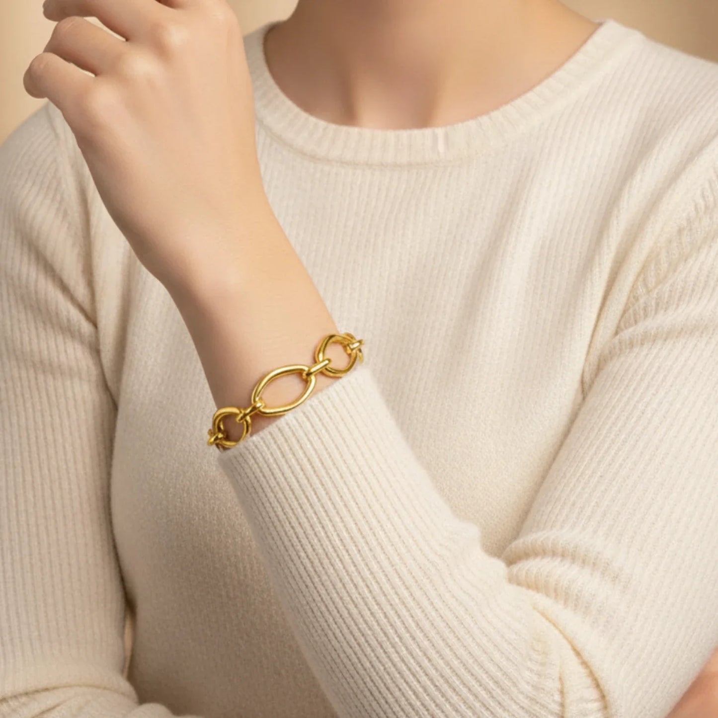 Ατσάλινο Βραχιόλι με Οβάλ Κρίκους – Χρυσό (B1724)