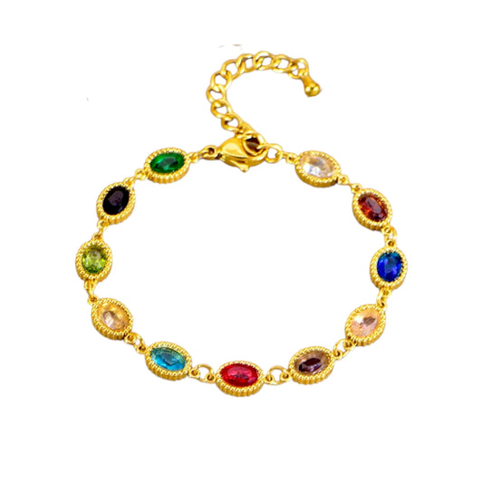 Ατσάλινο Βραχιόλι με Οβάλ Πολύχρωμες Πέτρες – Χρυσό (B1728)