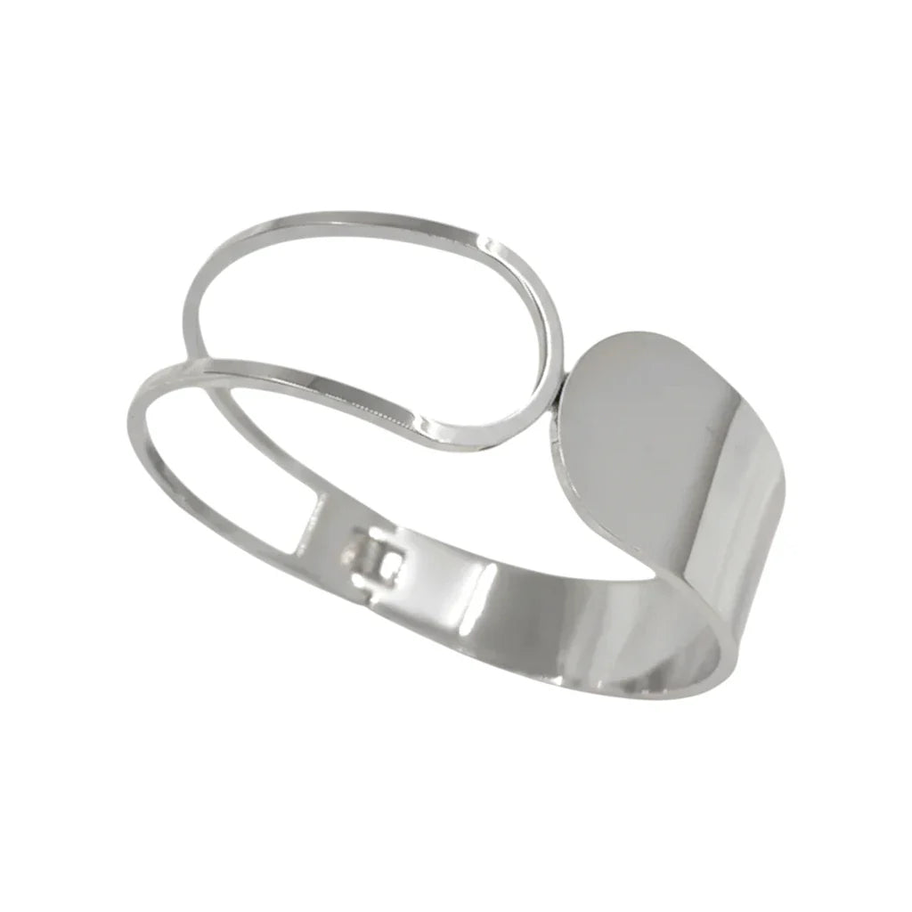Ατσάλινο Ασημί Βραχιόλι Cuff με Αφηρημένο Σχέδιο (B1734)