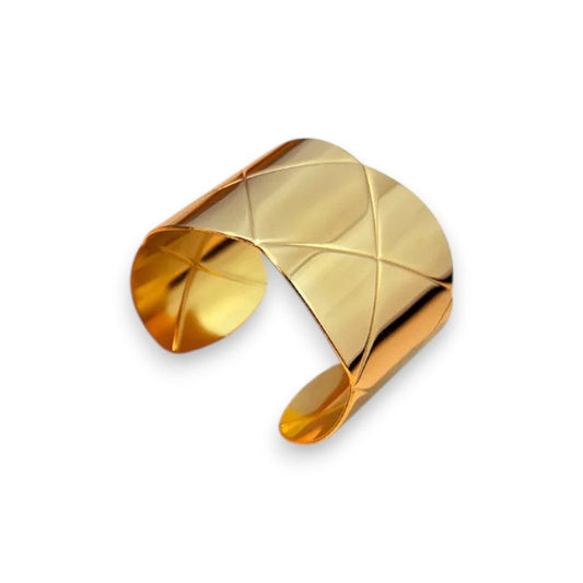 Ατσάλινο Χρυσό Βραχιόλι Cuff με Ανάγλυφο Σχέδιο (BA1749)