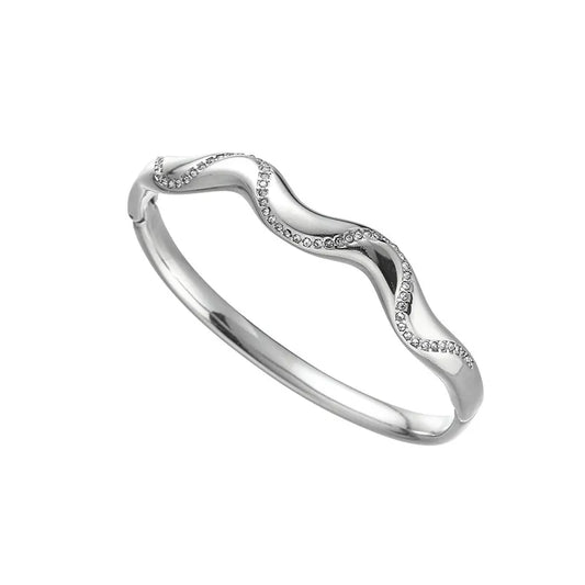 Ατσάλινο Ασημί Βραχιόλι με Κυματιστό Σχέδιο & Ζιρκόν (BA1751)