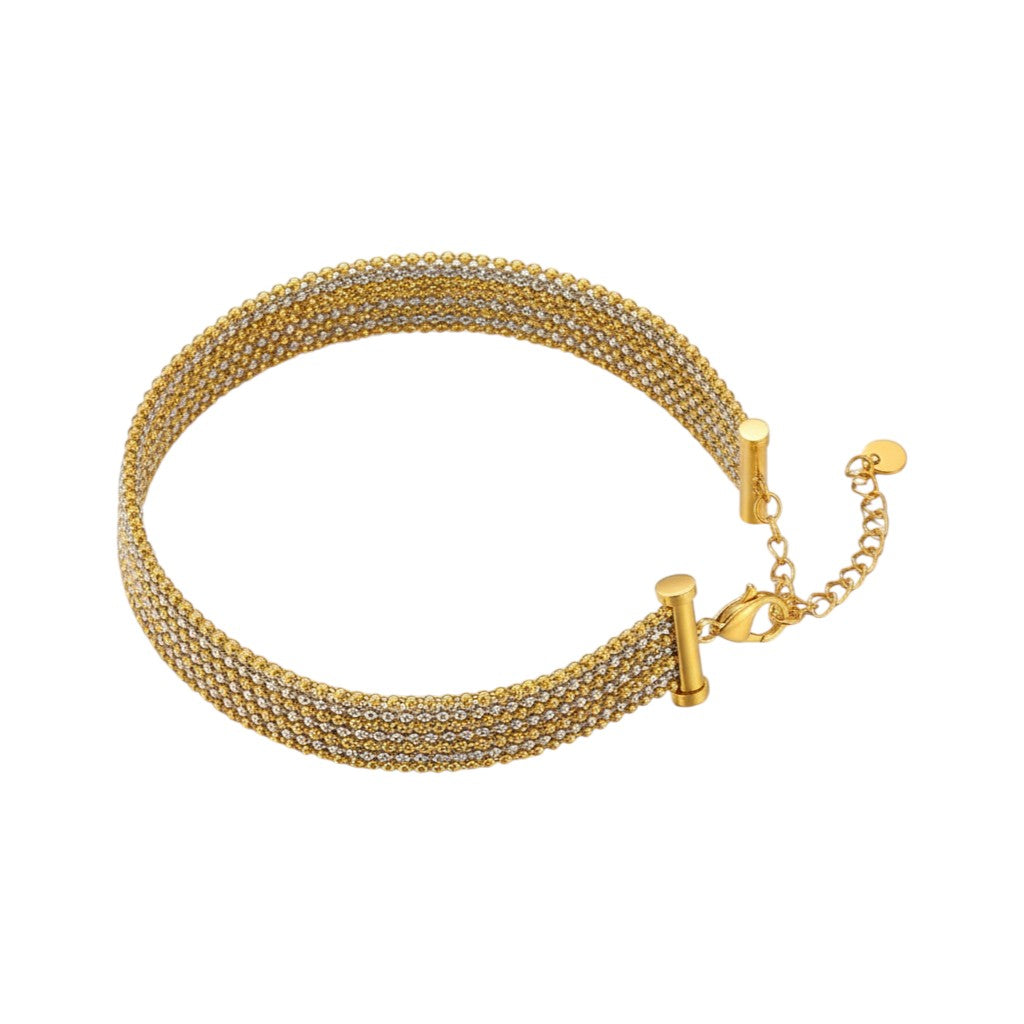 Ατσάλινο Δίχρωμο Βραχιόλι με Πολυστρωματική Πλέξη (B1754)