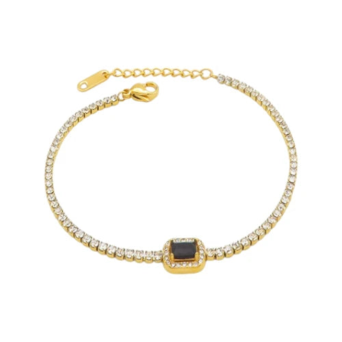 Ατσάλινο βραχιόλι ριβιέρα με μαύρη πέτρα 18k (B3055)