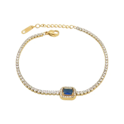 Ατσάλινο βραχιόλι ριβιέρα με μπλε πέτρα 18k (B3056)