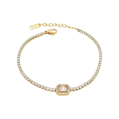 Ατσάλινο βραχιόλι ριβιέρα με διαφανή πέτρα 18k (B3057)