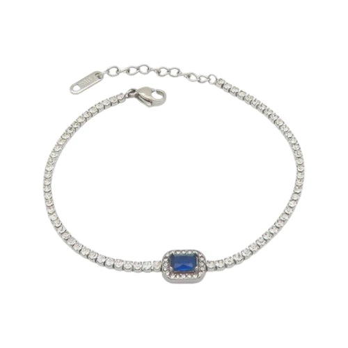 Ατσάλινο βραχιόλι ριβιέρα με μπλε πέτρα ζιργκόν (B3061)