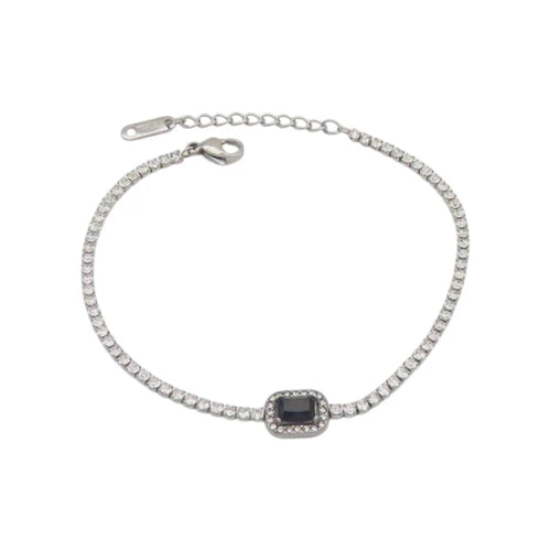 Ατσάλινο βραχιόλι ριβιέρα με μαύρη πέτρα ζιργκόν (B3063)