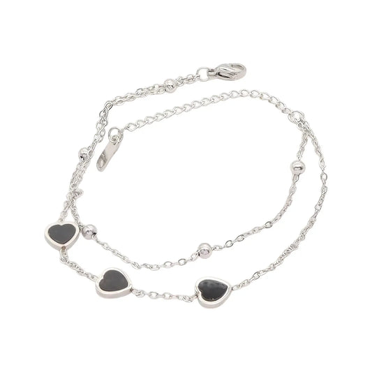 Ατσάλινο Διπλό Βραχιόλι με Καρδιές (Β3355)