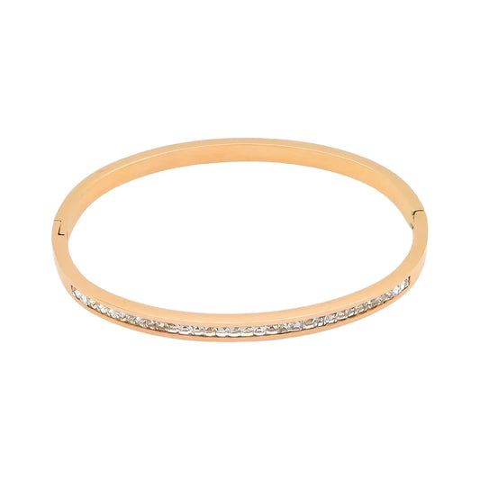Ατσάλινο Βραχιόλι "Cuff" με Ζιργκόν Ροζ Χρυσό (Β3363)