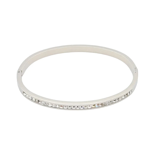 Ατσάλινο Βραχιόλι "Cuff" με Ζιργκόν Ασημί (Β3364)