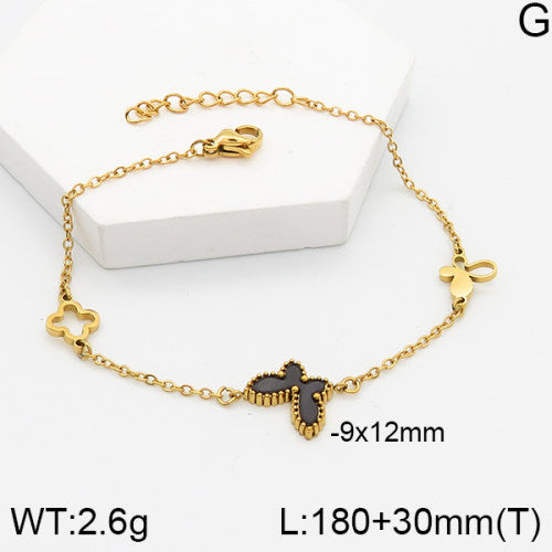 Επιχρυσωμένο Ατσάλινο Βραχιόλι με Τριφύλλια και Σταυρό (B3372)