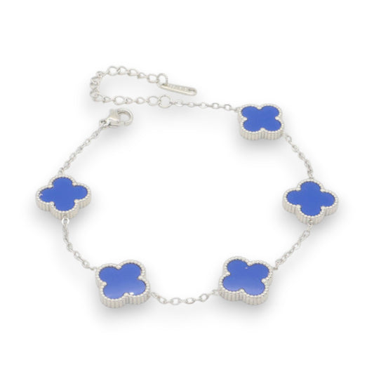 Ατσάλινο Ασημί Βραχιόλι με Μπλε Τετράφυλλα (B3507)