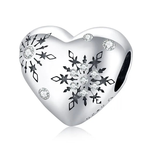 Charm από ασήμι 925 καρδιά με χιονονιφάδες (C1006)