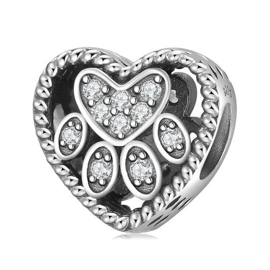 Charm από ασήμι 925 καρδιά πατούσα σκύλου (C1140)