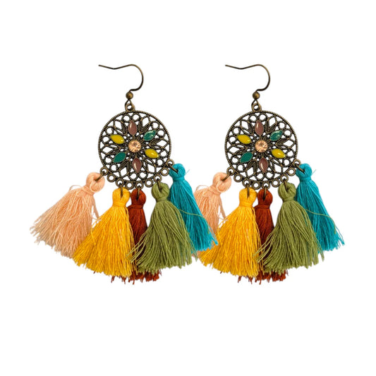 Boho κρεμαστά σκουλαρίκια 7.5cm με φούντα (E1562)