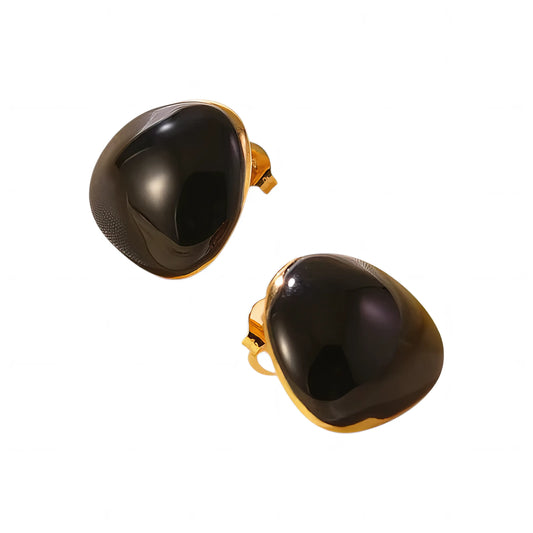 Ατσάλινα Σκουλαρίκια με Μαύρο Glossy Εφέ 1.9cm (E1581)