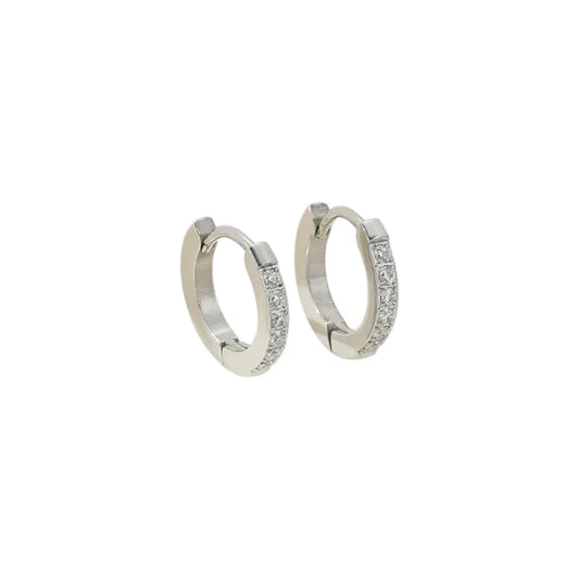 Ατσάλινα Σκουλαρίκια Κρίκοι 1.3cm – Ασημί με Ζιργκόν (E1595)