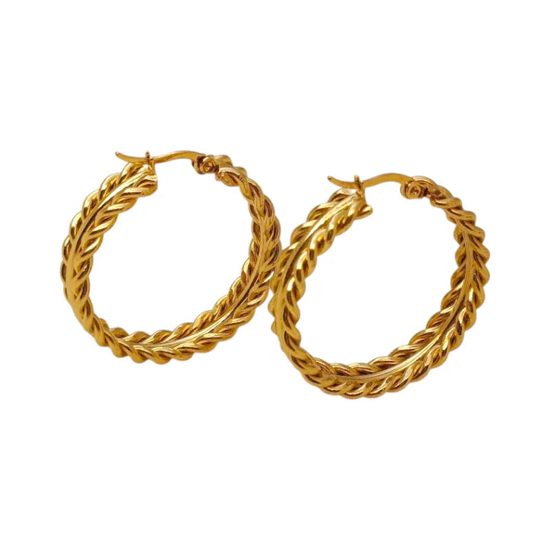 Ατσάλινα Σκουλαρίκια Κρίκοι 3.4cm – Πλεξούδα Χρυσό (E1601)