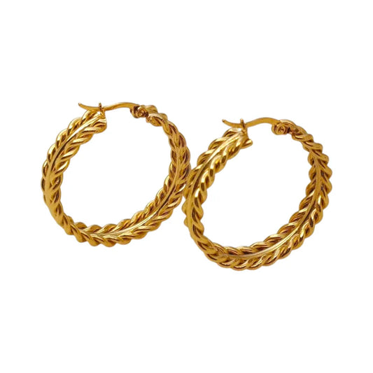 Ατσάλινα Σκουλαρίκια Κρίκοι 3.4cm – Πλεξούδα Χρυσό (E1601)