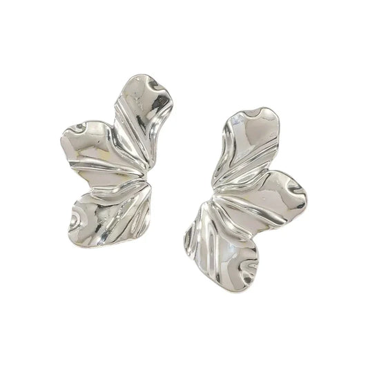 Ατσάλινα Σκουλαρίκια 4.5cm – Ασημί Πεταλούδες (E1603)