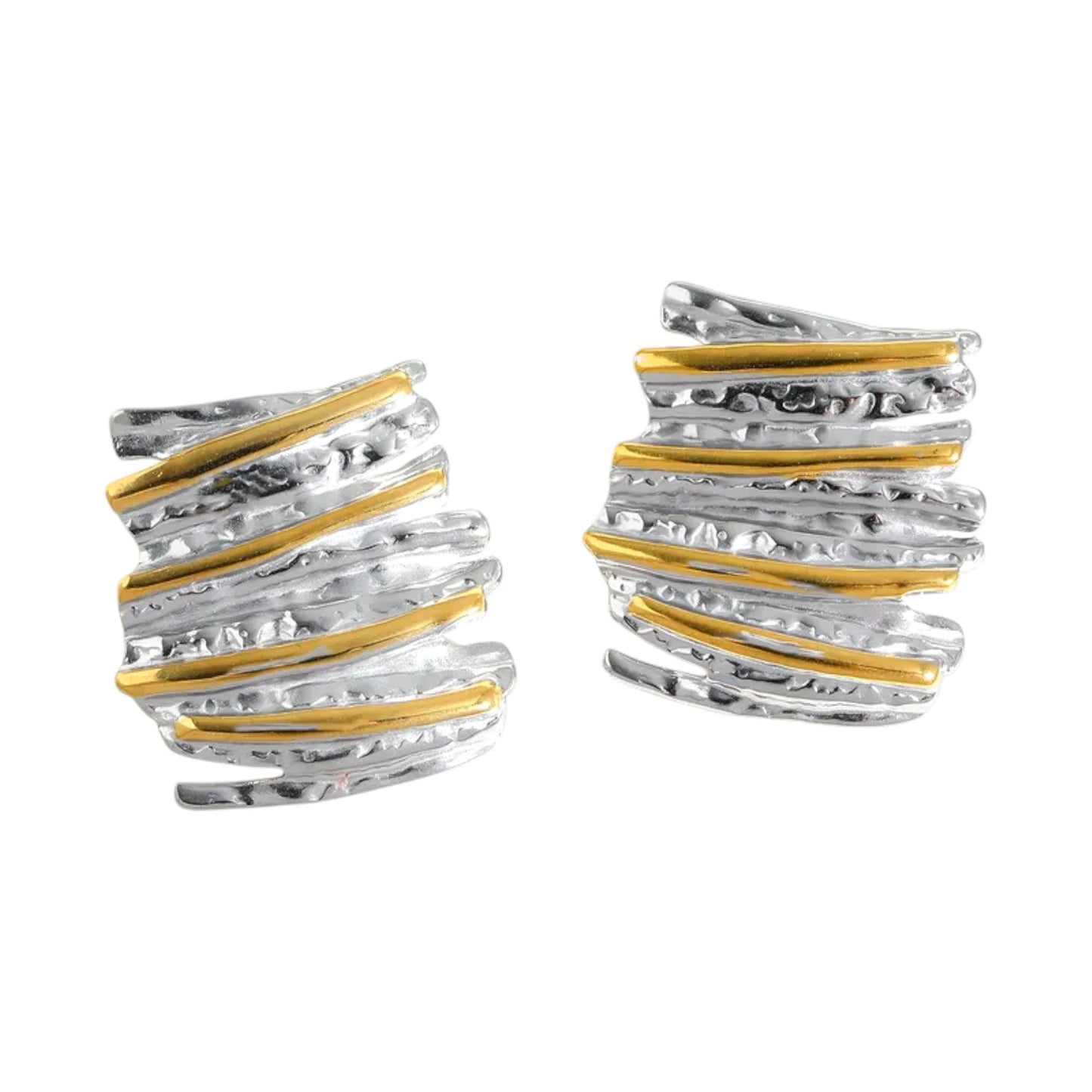 Ατσάλινα Σκουλαρίκια 3x2 cm Ασημί με Χρυσές Λεπτομέρειες (E1611)