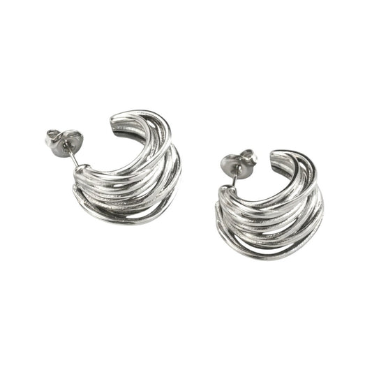 Ατσάλινα Ασημί Σκουλαρίκια Κρίκοι 1.8 cm με Πολυστρωματικό Design (E1613)