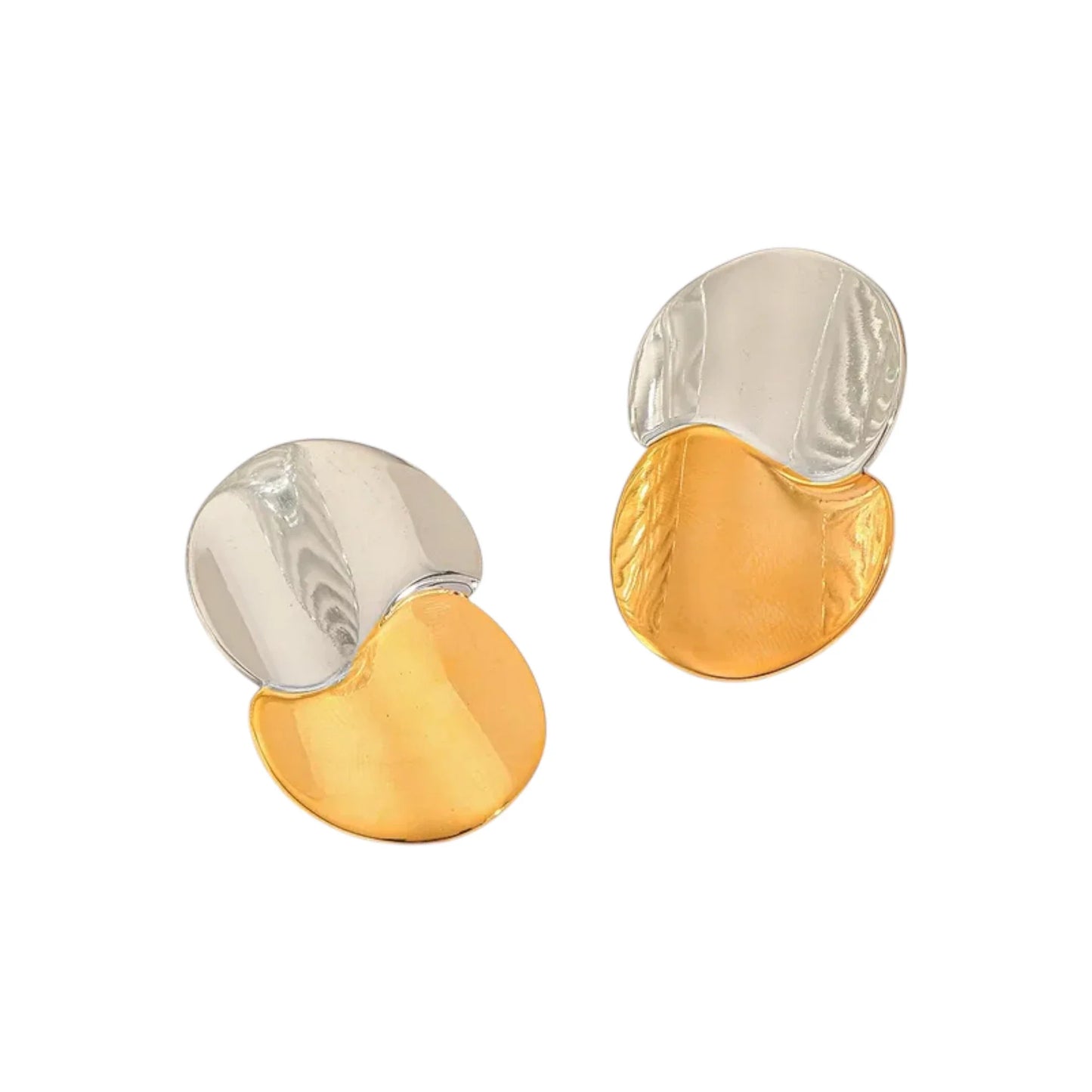 Ατσάλινα Δίχρωμα Σκουλαρίκια 4 cm με Μοντέρνο Κυματιστό Σχέδιο (E1614)