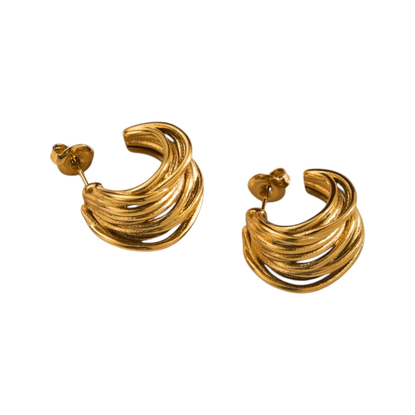 Ατσάλινα Χρυσά Σκουλαρίκια Κρίκοι 1.8 cm με Πολυστρωματικό Σχέδιο (E1616)