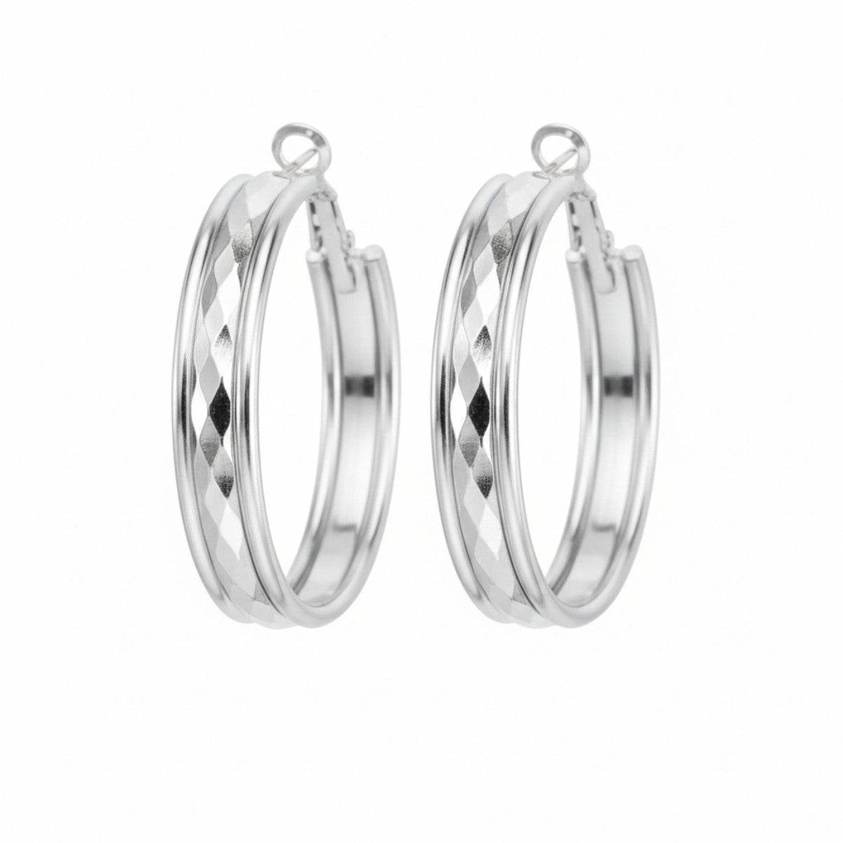 Ατσάλινοι Κρίκοι Ασημί 4 cm (E1695)