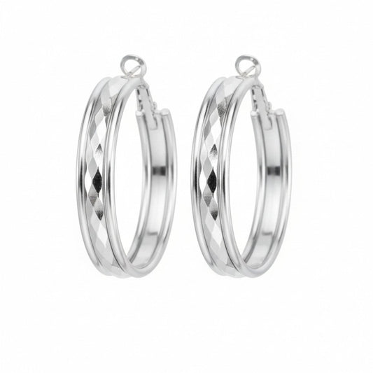 Ατσάλινοι Κρίκοι Ασημί 4 cm (E1695)