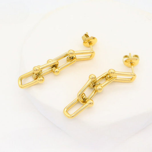 Ατσάλινα Χρυσά Σκουλαρίκια 11 x 8 mm με Μοντέρνο Γεωμετρικό Design (E3352)