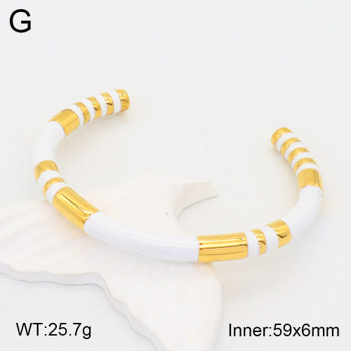 Ατσάλινο Βραχιόλι Cuff Λευκό & Χρυσό (B3444)
