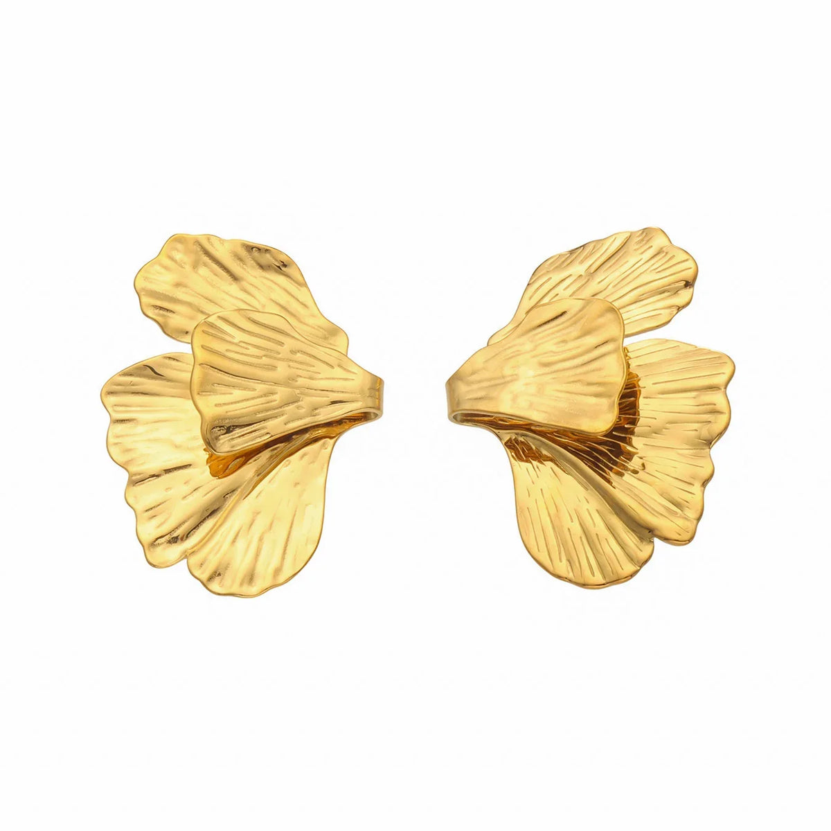 Χρυσά Ατσάλινα Σκουλαρίκια 316L Πέταλα Statement 5.5cm (E5014)