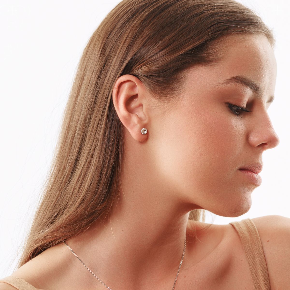 Μίνιμαλ Καρφωτά Σκουλαρίκια με Ροζ Κρύσταλλα Swarovski (F1135)