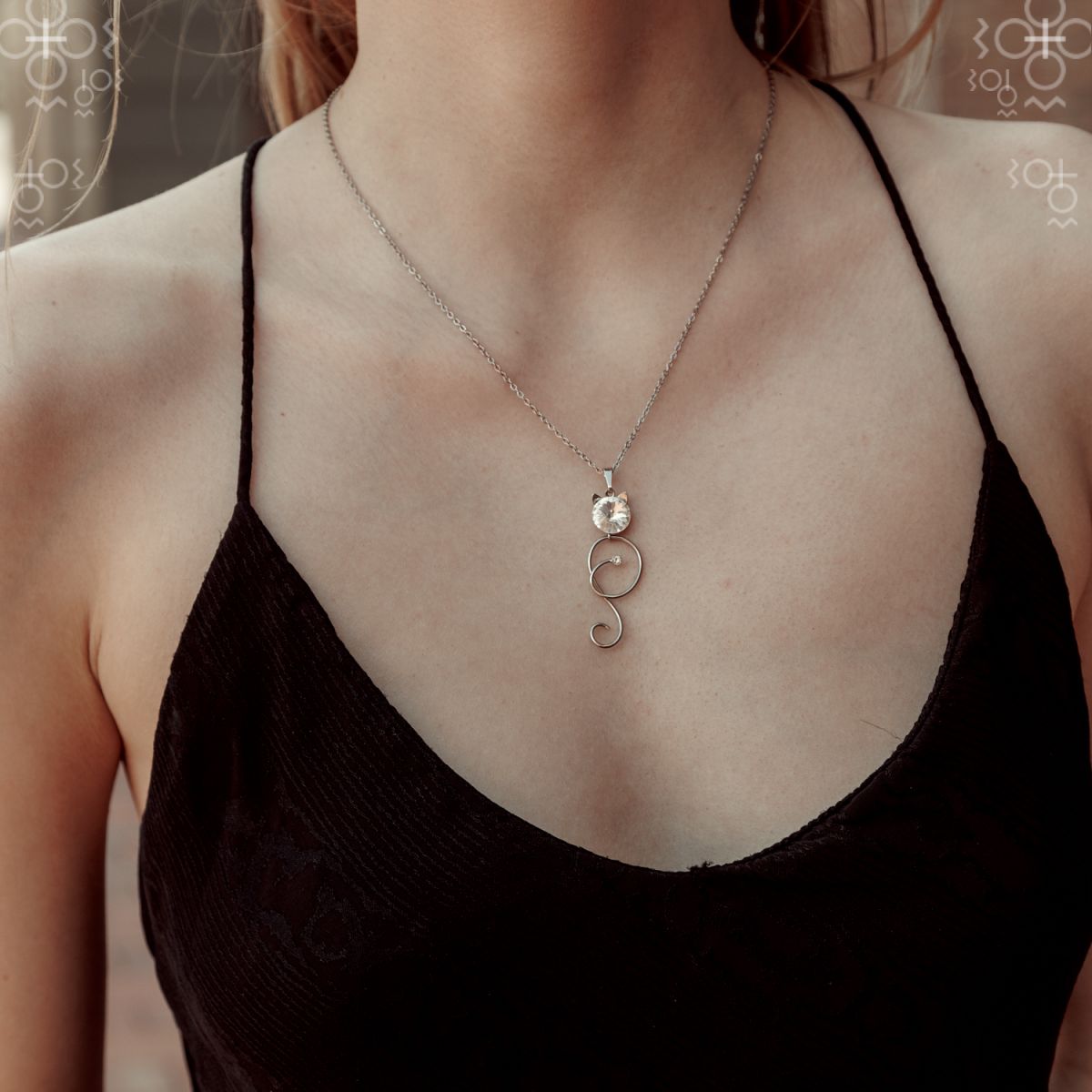 Κολιέ από ορείχαλκο με κρύσταλλα Swarovski®  γάτα ( F1147)