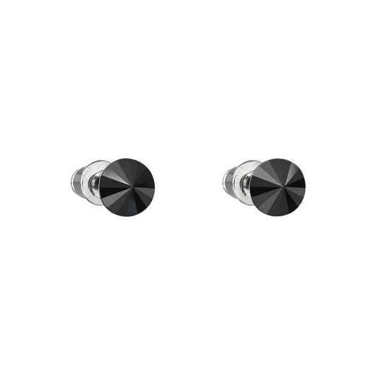 Σκουλαρίκια ορείχαλκος με μαύρα κρύσταλλα Swarovski 6mm (F1160)
