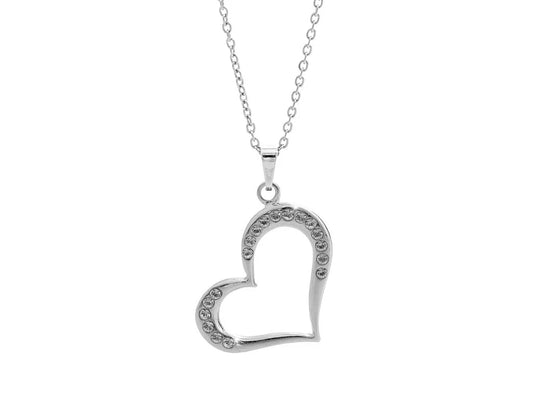 Ατσάλινο κολιέ καρδιά με κρύσταλλα Swarovski (J1045)
