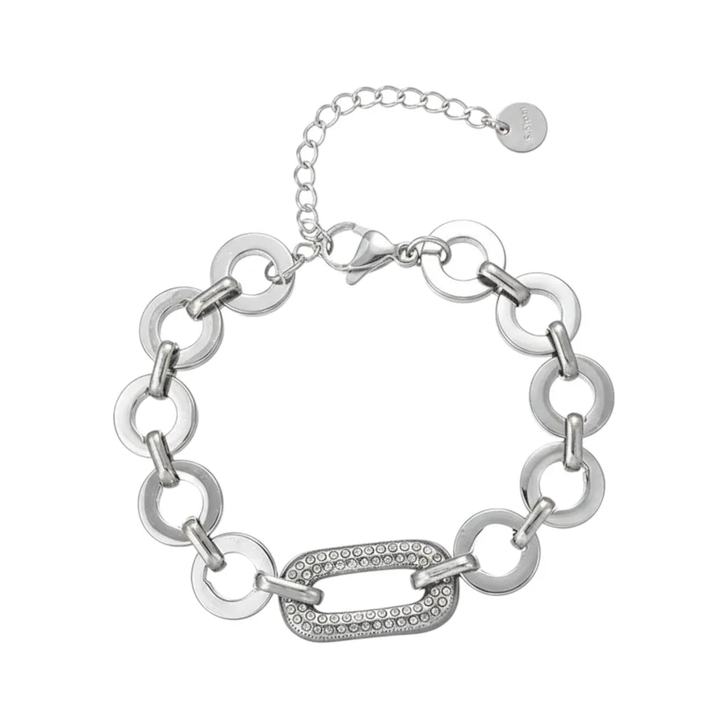 Ατσάλινο Βραχιόλι με Ασημί Κρίκους & Κεντρικό Στοιχείο με Ζιργκόν (B1735)